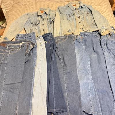 LOT 174X: Denim Collection: Worn Levi’s Jackets & L. L. Bean Ladies Size 12-14 Pants