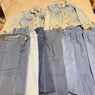 LOT 174X: Denim Collection: Worn Levi’s Jackets & L. L. Bean Ladies Size 12-14 Pants