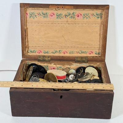 LOT 176K: Variety of Vintage Buttons in Vintage Wooden Box