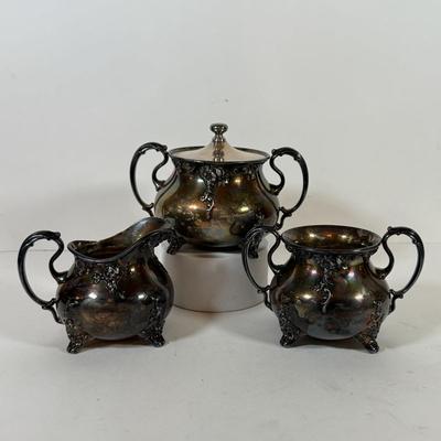 LOT 180K: Vintage Oneida Silver Venetian Scroll Sugar Bowls & Creamer
