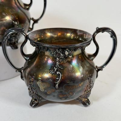LOT 180K: Vintage Oneida Silver Venetian Scroll Sugar Bowls & Creamer