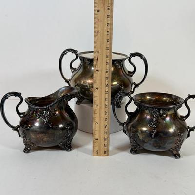LOT 180K: Vintage Oneida Silver Venetian Scroll Sugar Bowls & Creamer