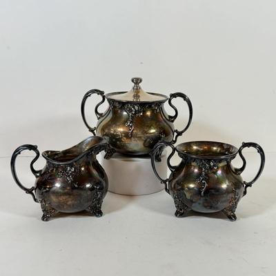 LOT 180K: Vintage Oneida Silver Venetian Scroll Sugar Bowls & Creamer