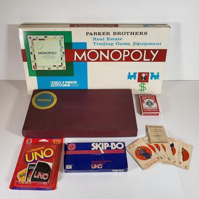 LOT 182L: Vintage Gaming Lot Including Monopoly, Scrabble, Skip-Bo and More