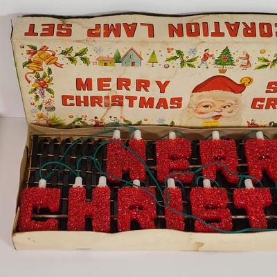 LOT 187L: Vintage Holiday Ball Ornaments by Santa Land, Coby and Rare 'Merry Christmas' Lighting Sign
