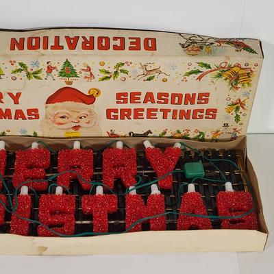 LOT 187L: Vintage Holiday Ball Ornaments by Santa Land, Coby and Rare 'Merry Christmas' Lighting Sign