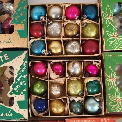 LOT 191L: Vintage Holiday Ball Ornament in Orignal Boxes by Shiny Brite and More