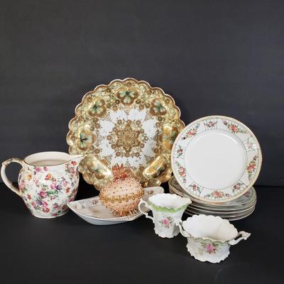 LOT 198L: Hand Painted Nippon, Erphila Floral Chintz Pitcher & More