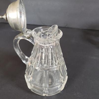 LOT 200L: Silver Overlay Lily of the Valley Set, EAPG Molasses Pourer, ABP Mustard Jar & More