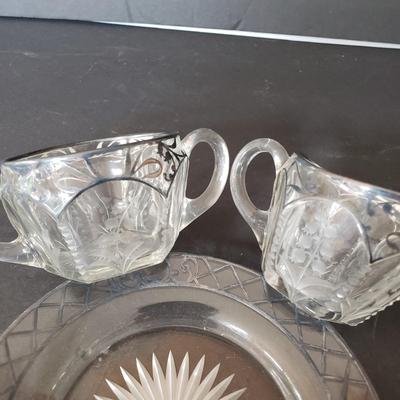 LOT 200L: Silver Overlay Lily of the Valley Set, EAPG Molasses Pourer, ABP Mustard Jar & More