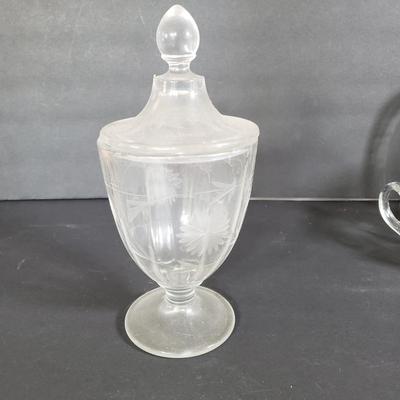 LOT 200L: Silver Overlay Lily of the Valley Set, EAPG Molasses Pourer, ABP Mustard Jar & More