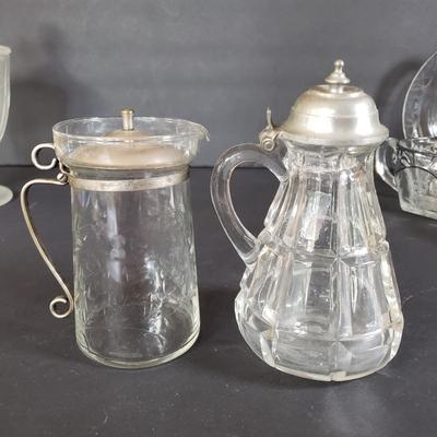 LOT 200L: Silver Overlay Lily of the Valley Set, EAPG Molasses Pourer, ABP Mustard Jar & More