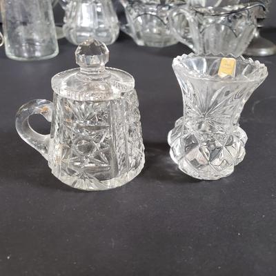LOT 200L: Silver Overlay Lily of the Valley Set, EAPG Molasses Pourer, ABP Mustard Jar & More