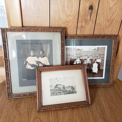LOT 201P: Set of 3 Antique Hand Carved Wooden Frames