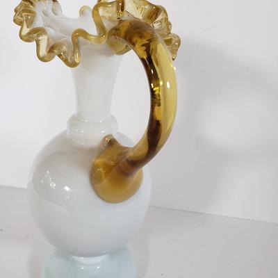 LOT 217L: Vintage Hand Blown Glass Vase & Set of 5 Green Glass Vases