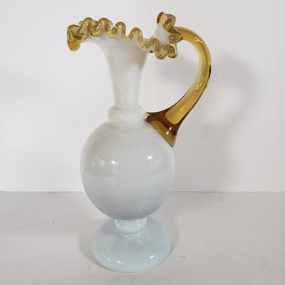 LOT 217L: Vintage Hand Blown Glass Vase & Set of 5 Green Glass Vases