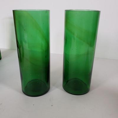 LOT 217L: Vintage Hand Blown Glass Vase & Set of 5 Green Glass Vases