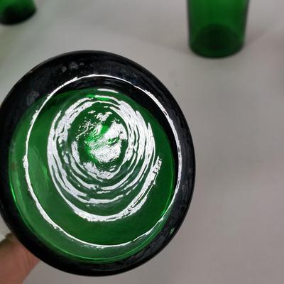 LOT 217L: Vintage Hand Blown Glass Vase & Set of 5 Green Glass Vases