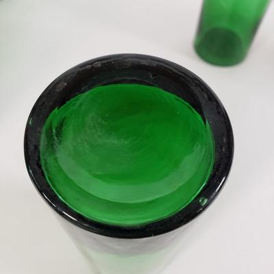 LOT 217L: Vintage Hand Blown Glass Vase & Set of 5 Green Glass Vases