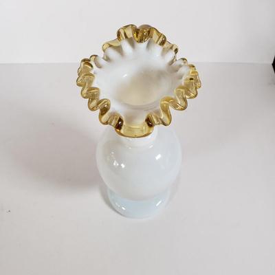 LOT 217L: Vintage Hand Blown Glass Vase & Set of 5 Green Glass Vases