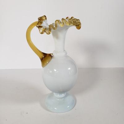 LOT 217L: Vintage Hand Blown Glass Vase & Set of 5 Green Glass Vases