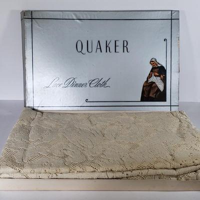LOT 218L: Antique Quaker Lace Dinner Cloth Tablecloth in Original Box & Doilies