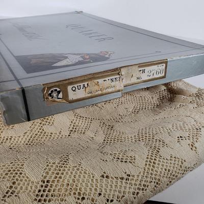 LOT 218L: Antique Quaker Lace Dinner Cloth Tablecloth in Original Box & Doilies