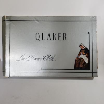 LOT 218L: Antique Quaker Lace Dinner Cloth Tablecloth in Original Box & Doilies
