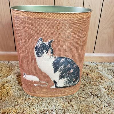 LOT 220P: Tiered Wooden Adjustable Plant Stand, MCM Style Footrest, 3D Cat Wastebasket