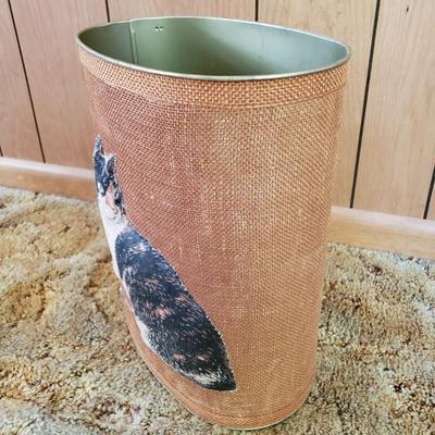 LOT 220P: Tiered Wooden Adjustable Plant Stand, MCM Style Footrest, 3D Cat Wastebasket
