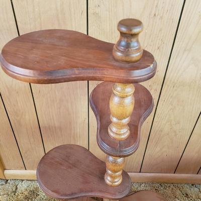 LOT 220P: Tiered Wooden Adjustable Plant Stand, MCM Style Footrest, 3D Cat Wastebasket