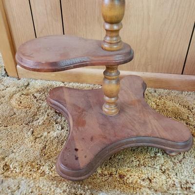 LOT 220P: Tiered Wooden Adjustable Plant Stand, MCM Style Footrest, 3D Cat Wastebasket