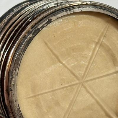 LOT 222L: Sterling Silver Capped Spive Shakers, Glass Coasters w/ Sterling Silver Rims & More