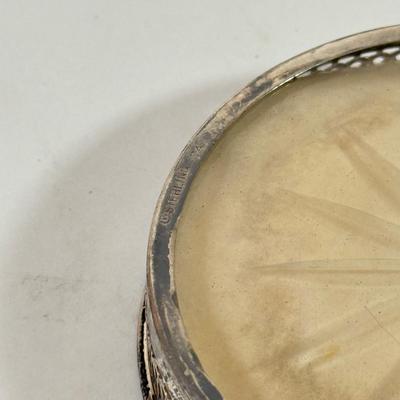 LOT 222L: Sterling Silver Capped Spive Shakers, Glass Coasters w/ Sterling Silver Rims & More