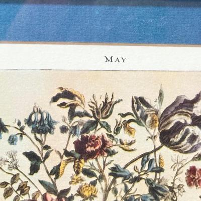 LOT 227X: Vintage Wall Decor: Cross Stitch, Flower Print & Ship Mirror