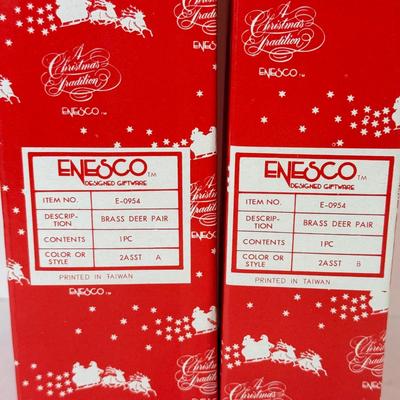 LOT 228: Enesco Brass Reindeer in Box & Brass Deer w/ Sled
