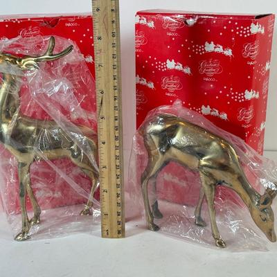 LOT 228: Enesco Brass Reindeer in Box & Brass Deer w/ Sled