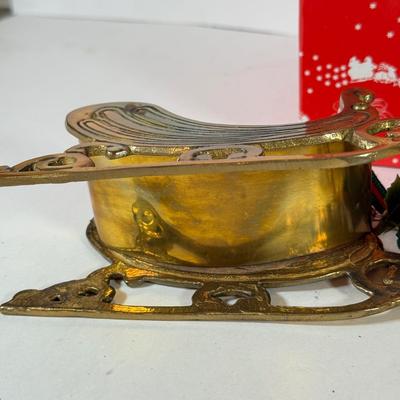LOT 228: Enesco Brass Reindeer in Box & Brass Deer w/ Sled