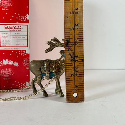 LOT 228: Enesco Brass Reindeer in Box & Brass Deer w/ Sled
