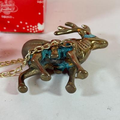LOT 228: Enesco Brass Reindeer in Box & Brass Deer w/ Sled