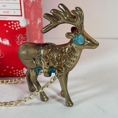 LOT 228: Enesco Brass Reindeer in Box & Brass Deer w/ Sled