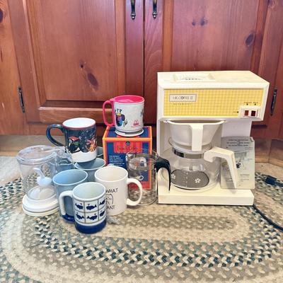 LOT 232K: Vintage Mr Coffee II Coffee Maker w/ Various Mugs