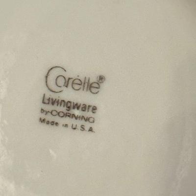 LOT 233K: Vintage Corelle Livingware w/ Matching Pyrex Milk Glass Mugs