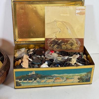 LOT 237L: Collection of Vintage Buttons in Vintage Tins