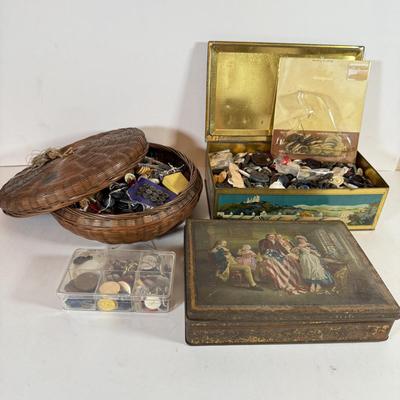LOT 237L: Collection of Vintage Buttons in Vintage Tins