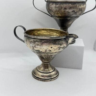 LOT 244K: Vintage Sugar Bowl & Creamer - Sterling Silver Reinforced w/ Cement