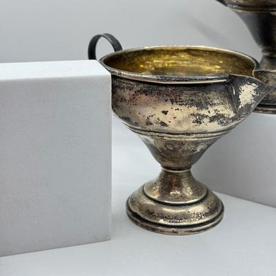 LOT 244K: Vintage Sugar Bowl & Creamer - Sterling Silver Reinforced w/ Cement