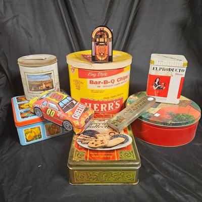 Lot of 9 Vintage Advertising Tins, Containers and Banks