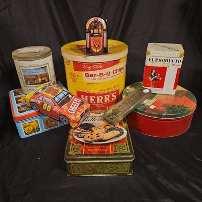 Lot of 9 Vintage Advertising Tins, Containers and Banks