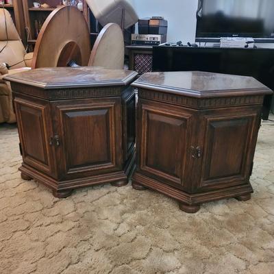 Pair of Solid Wood Hexagonal End Tables (LR-EL)
